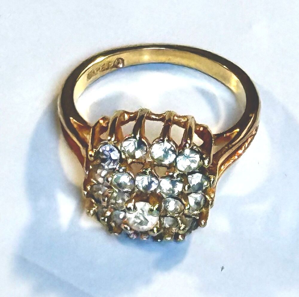 Vintage 18K HGE Rhinestone Tiered Cluster Cocktail Ring 9 - Picture 2 of 9